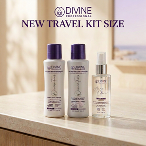 Travel kit Divine con logo y título, sin nombres añadidos