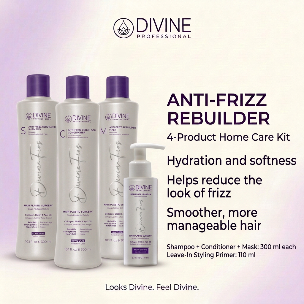 Diseño Divine Professional Kit Anti-Frizz de 4 productos en inglés
